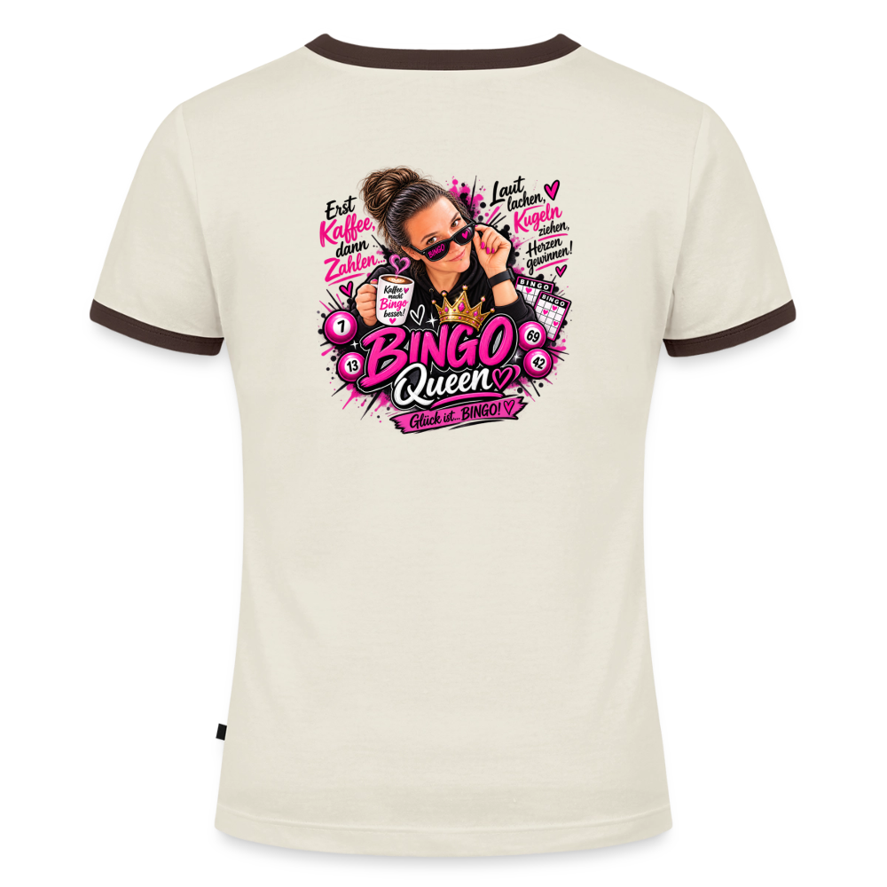 Frauen Kontrast-T-Shirt - Off-White/Dunkelbraun