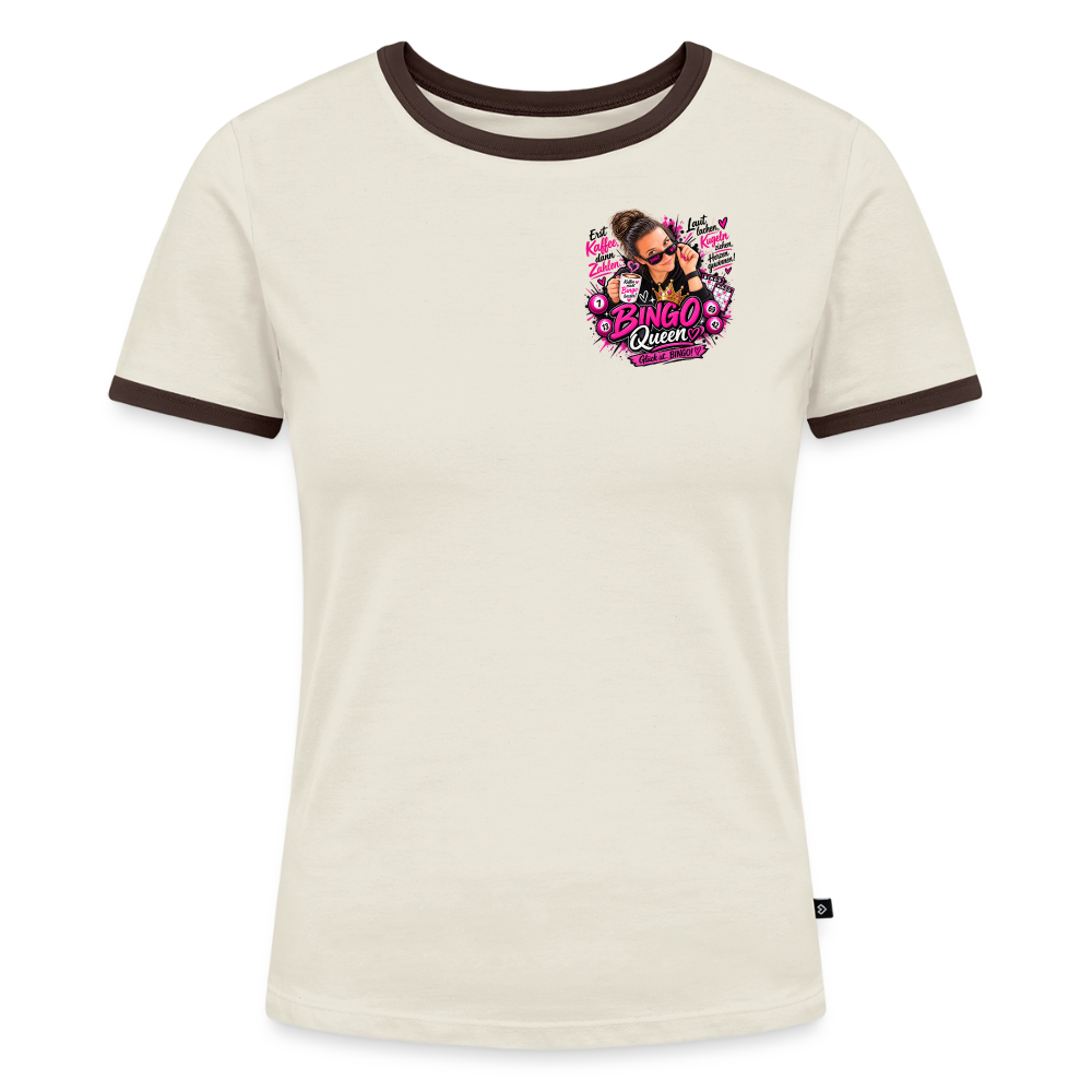 Frauen Kontrast-T-Shirt - Off-White/Dunkelbraun