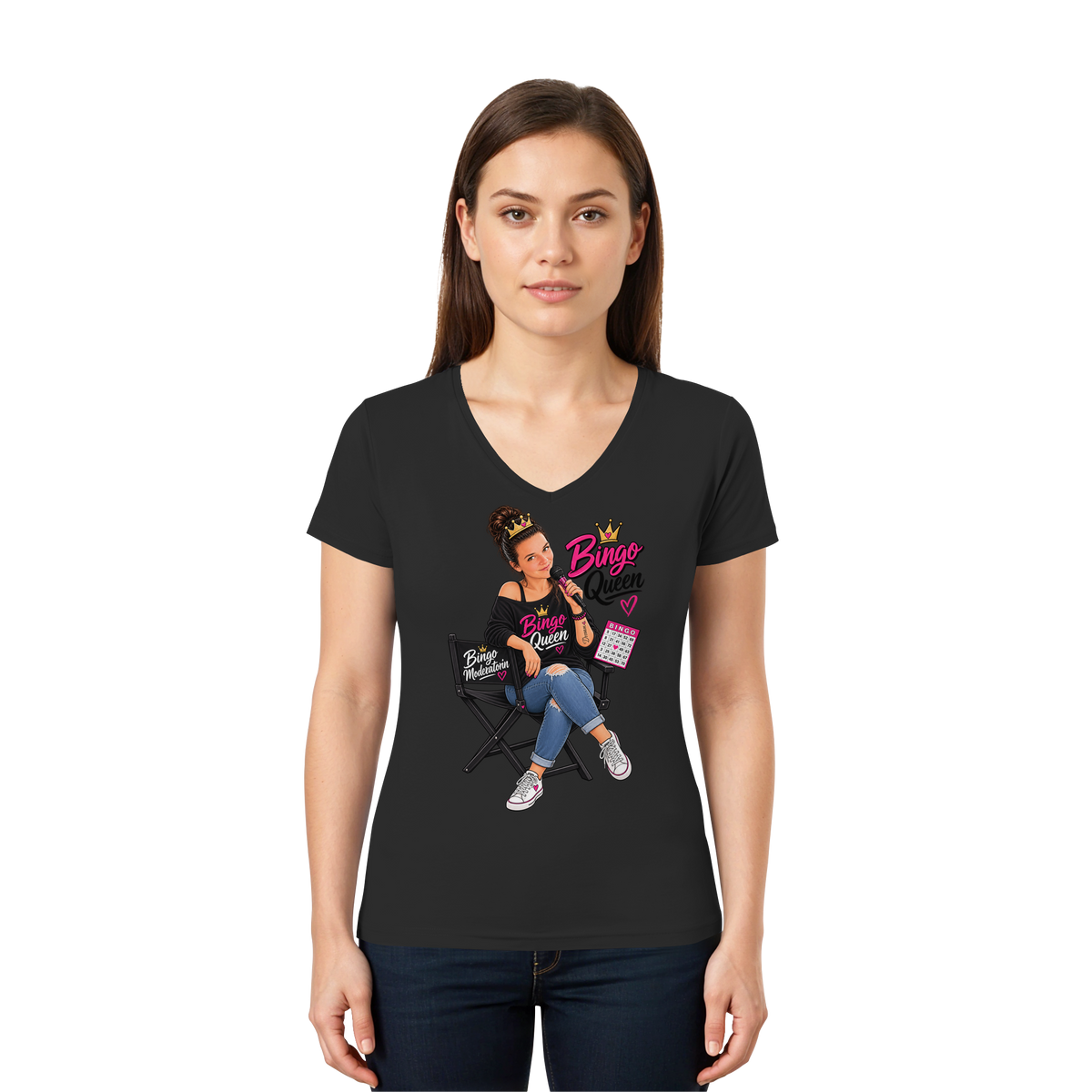Fan Shirt Bingo Queen - Ladies V-Neck Shirt